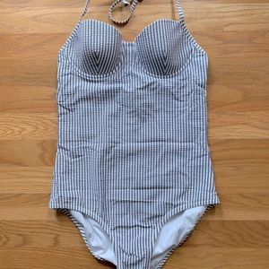 J. Crew Striped One-Piece Swimsuit (Grey)